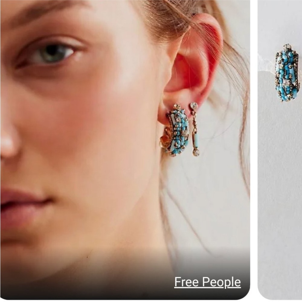 Free People Turquoise and Gold Embellished Earrings set of 3 NWT